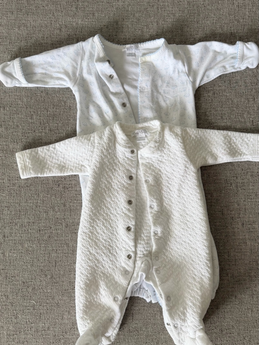kissy kissy baby white blue  2 outfits convertible gown and footie NB/S